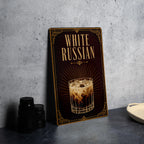 White Russian Cocktail Metal Sign, Vintage Art Deco Bar Decor, Classic Vodka Coffee Liqueur Cream Drink Poster Sign — photo 2