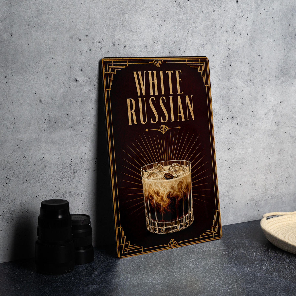 White Russian Cocktail Metal Sign, Vintage Art Deco Bar Decor, Classic Vodka Coffee Liqueur Cream Drink Poster Sign — photo 2