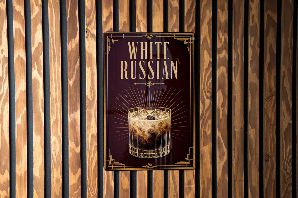 White Russian Cocktail Metal Sign, Vintage Art Deco Bar Decor, Classic Vodka Coffee Liqueur Cream Drink Poster Sign — photo 4