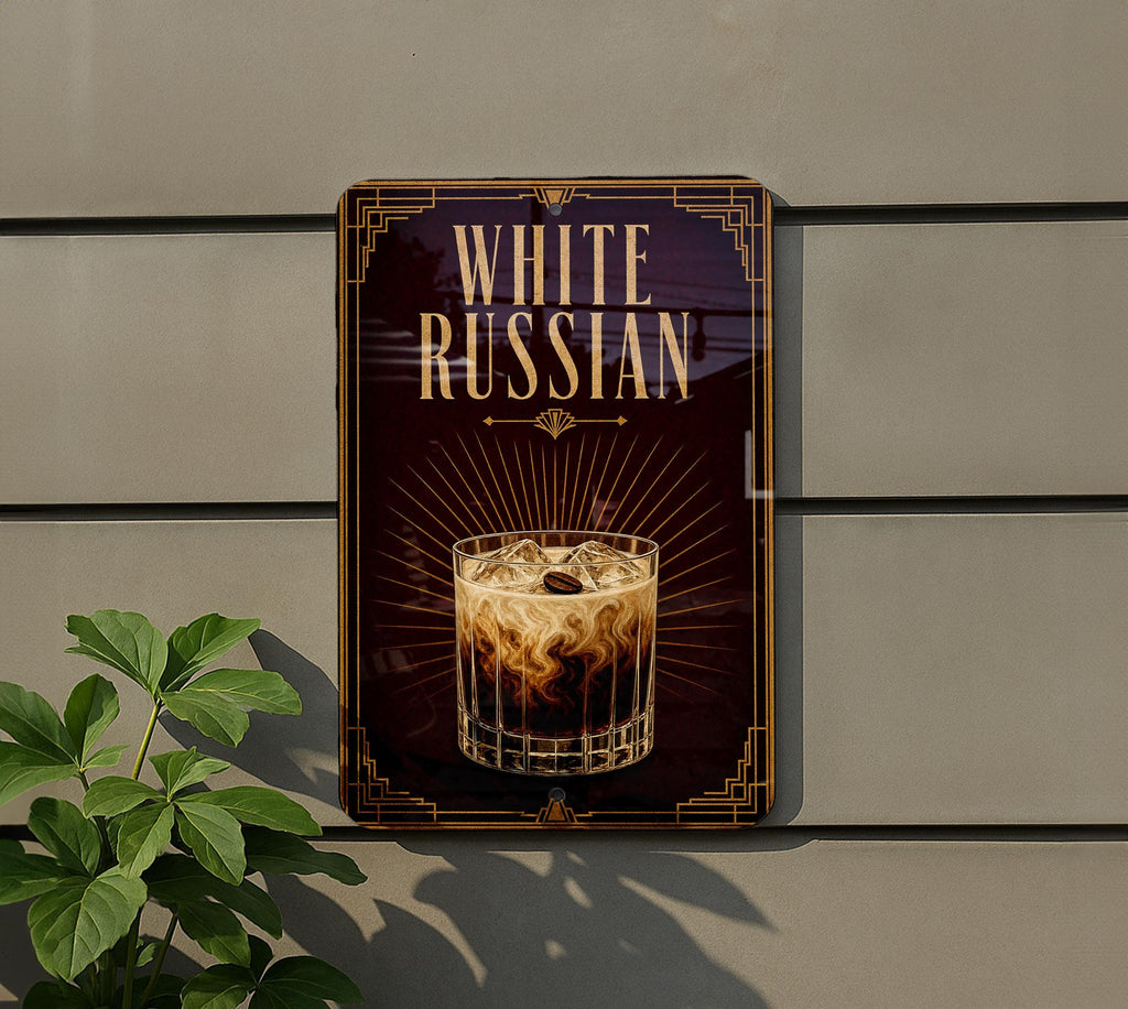 White Russian Cocktail Metal Sign, Vintage Art Deco Bar Decor, Classic Vodka Coffee Liqueur Cream Drink Poster Sign — photo 5