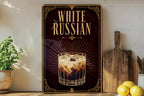 White Russian Cocktail Metal Sign, Vintage Art Deco Bar Decor, Classic Vodka Coffee Liqueur Cream Drink Poster Sign — photo 6