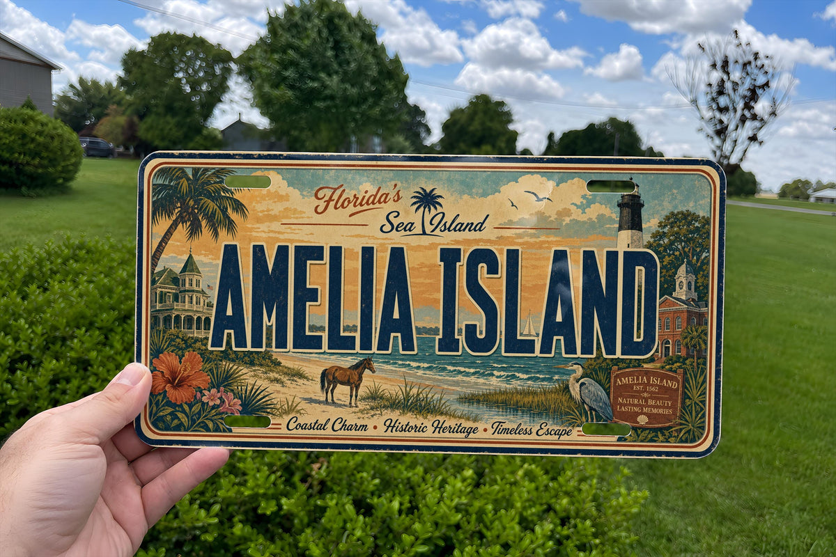 Amelia Island Florida Metal License Plate Sign, Travel Poster Style Souvenir Decor, Coastal Beach Destination Gift — photo 2