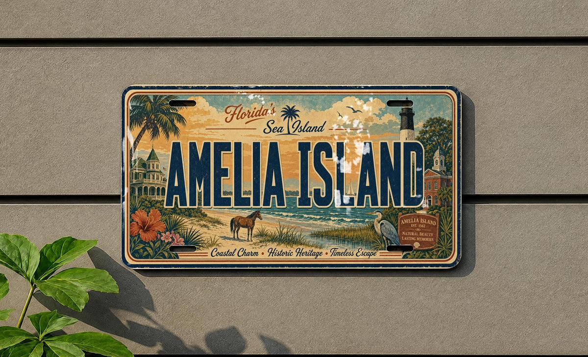 Amelia Island Florida Metal License Plate Sign, Travel Poster Style Souvenir Decor, Coastal Beach Destination Gift — photo 3