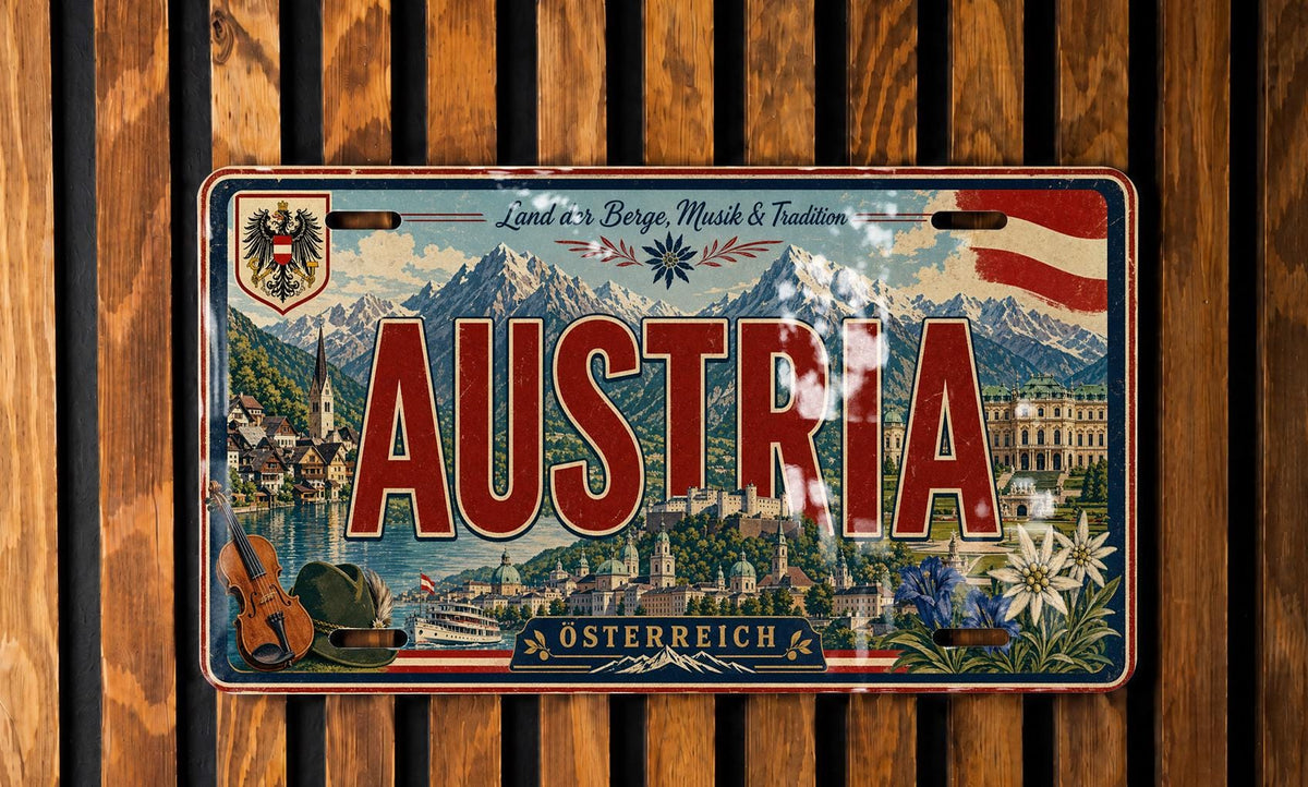 Austria License Plate Metal Sign, Travel Poster Style License Plate Wall Decor, Austrian Souvenir Sign, Vienna Austria Decor — photo 3