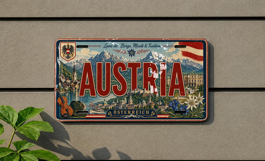 Austria License Plate Metal Sign, Travel Poster Style License Plate Wall Decor, Austrian Souvenir Sign, Vienna Austria Decor — photo 4
