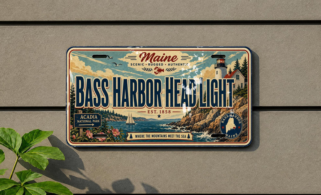 Bass Harbor Head Light Metal License Plate Sign, Acadia National Park Maine Lighthouse Travel Poster Plate Decor — photo 2