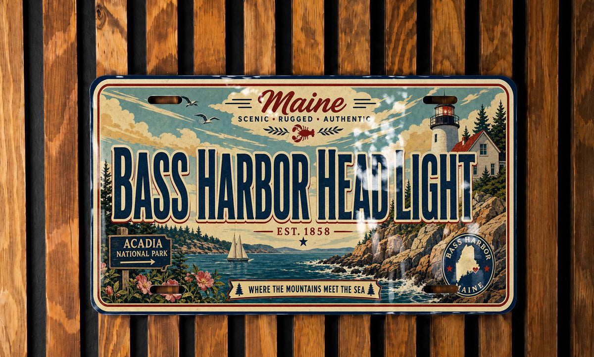 Bass Harbor Head Light Metal License Plate Sign, Acadia National Park Maine Lighthouse Travel Poster Plate Decor — photo 3