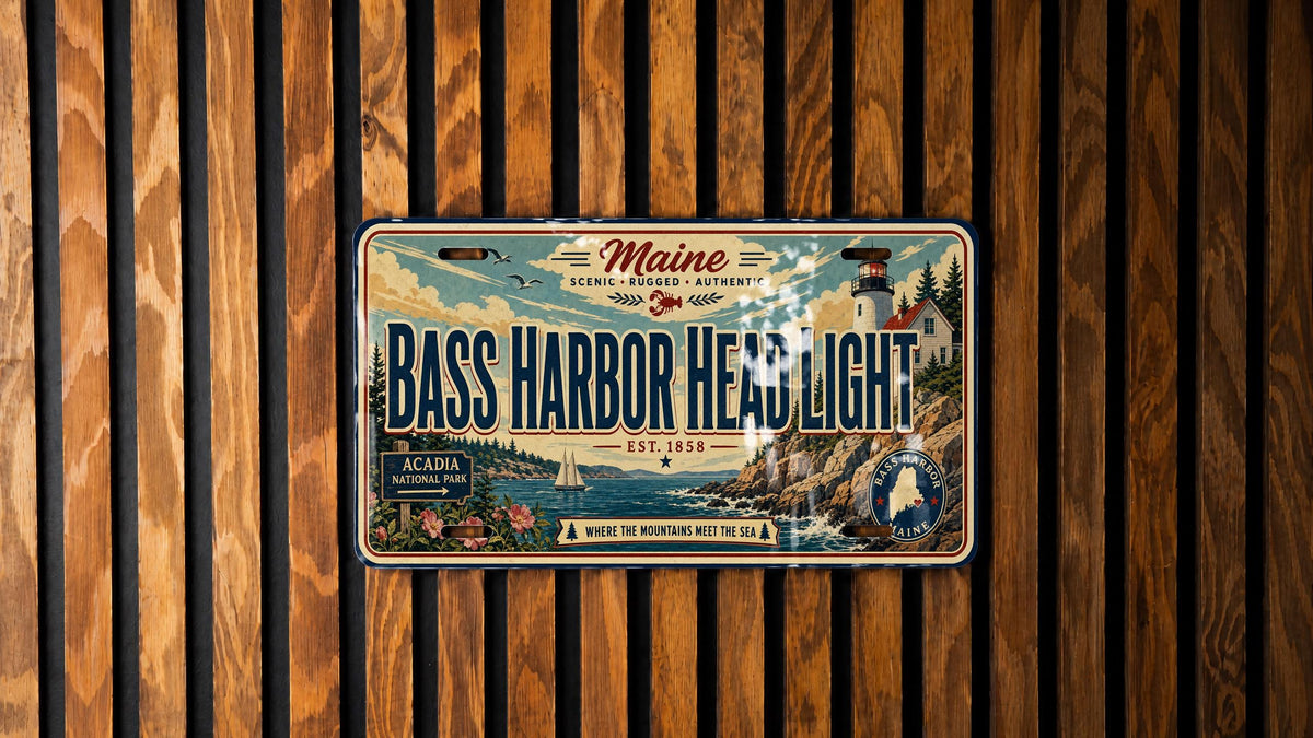 Bass Harbor Head Light Metal License Plate Sign, Acadia National Park Maine Lighthouse Travel Poster Plate Decor — photo 4