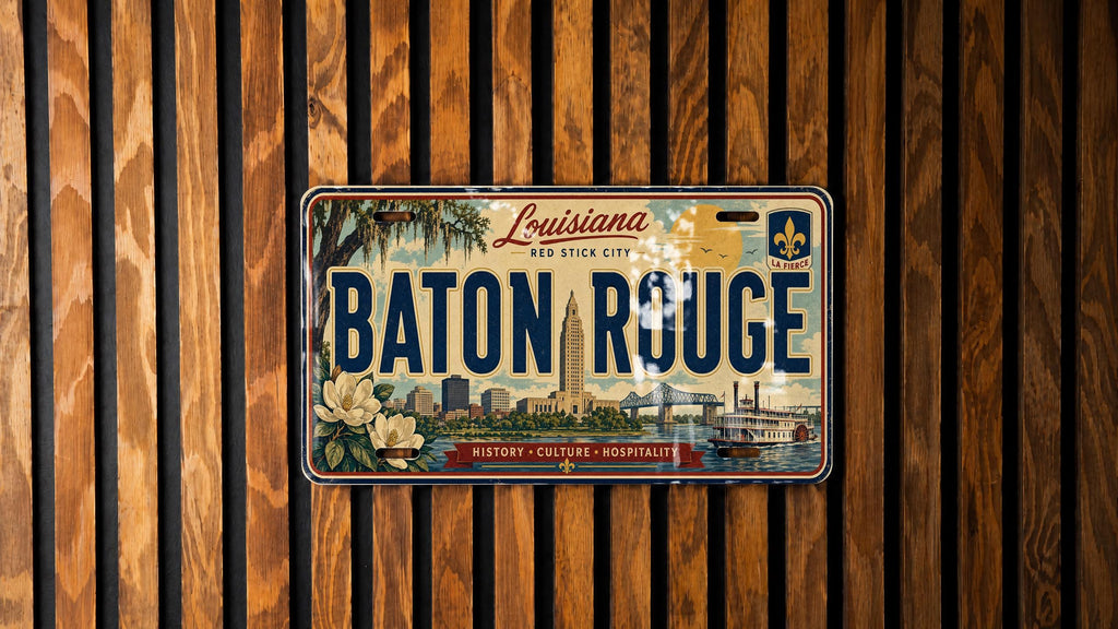 Baton Rouge Louisiana Metal License Plate Sign Travel Poster Style Souvenir Wall Decor — photo 1