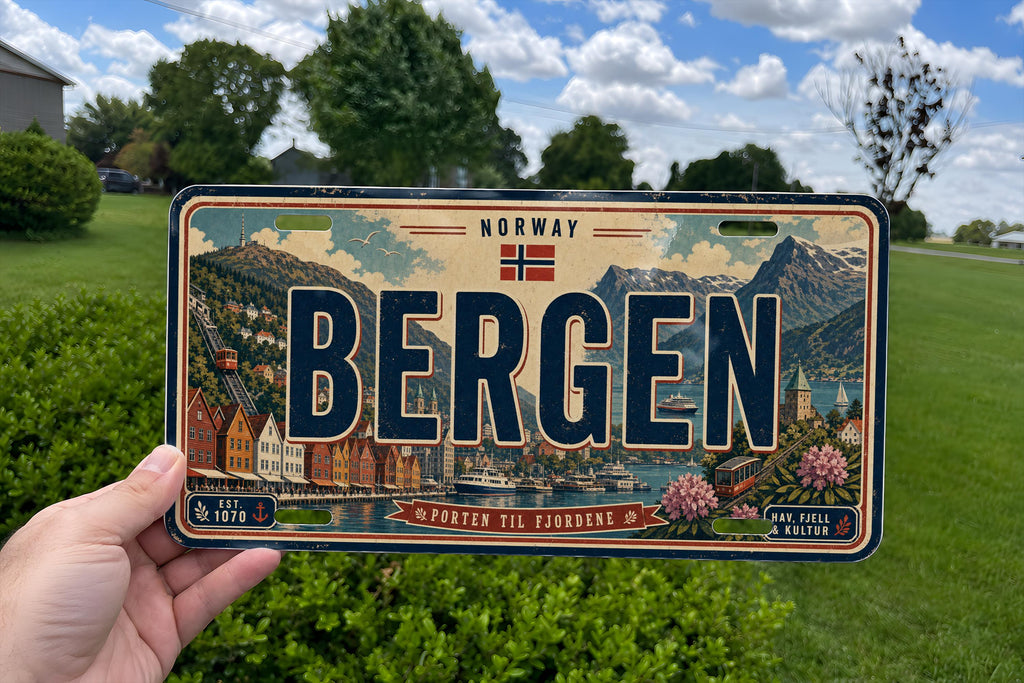 Bergen Norway Metal License Plate Sign Travel Poster Style Souvenir Car Tag Wall Decor — photo 2