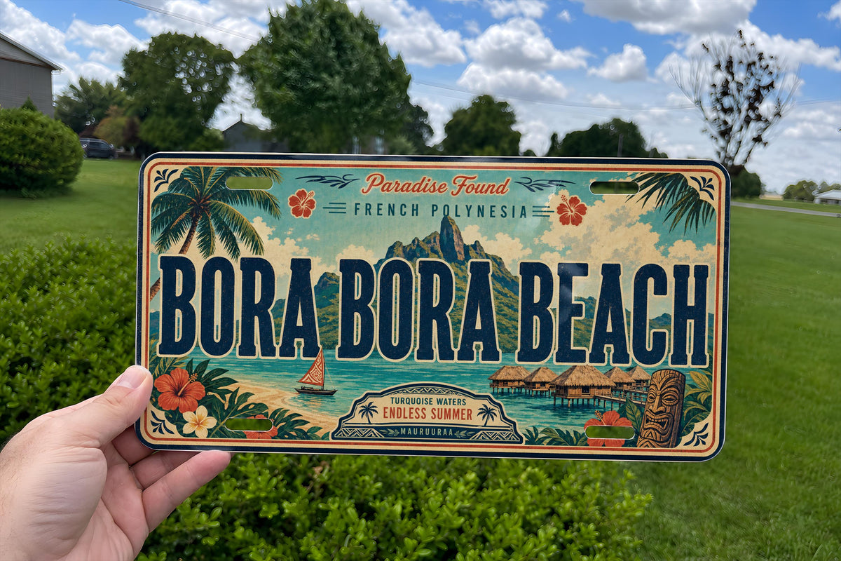 Bora Bora Beach Metal License Plate Sign, Travel Poster Style Tropical Island Lagoon Vacation Souvenir Decor — photo 1