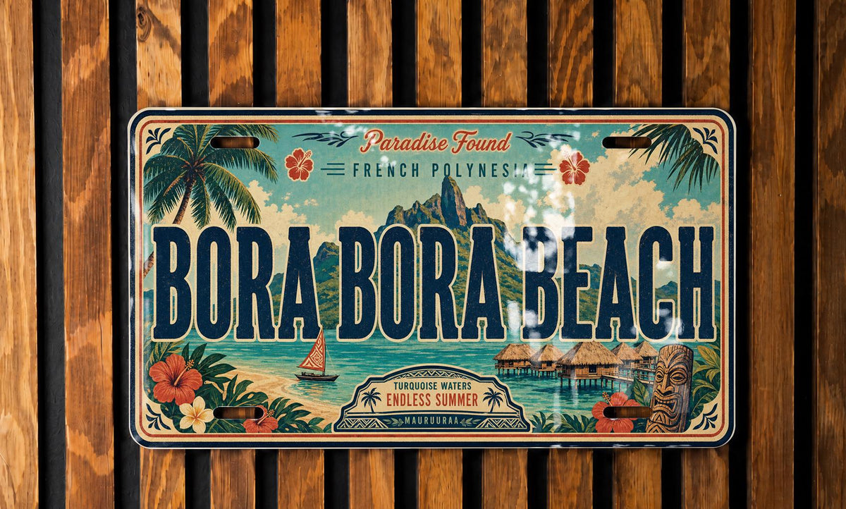 Bora Bora Beach Metal License Plate Sign, Travel Poster Style Tropical Island Lagoon Vacation Souvenir Decor — photo 2