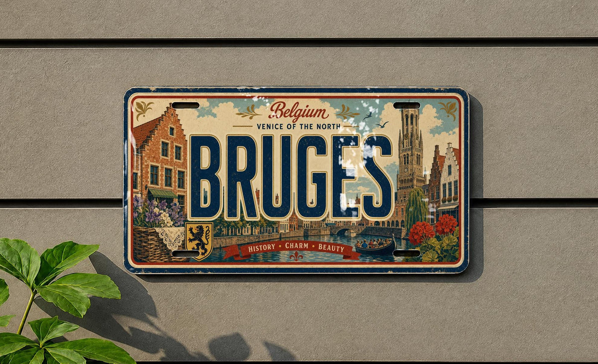 Bruges Belgium Metal License Plate Sign Travel Poster Style Wall Decor Souvenir Gift for Travelers and Belgium Lovers — photo 1