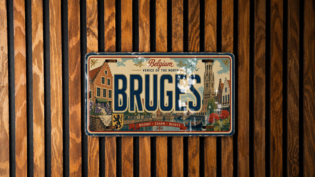 Bruges Belgium Metal License Plate Sign Travel Poster Style Wall Decor Souvenir Gift for Travelers and Belgium Lovers — photo 2