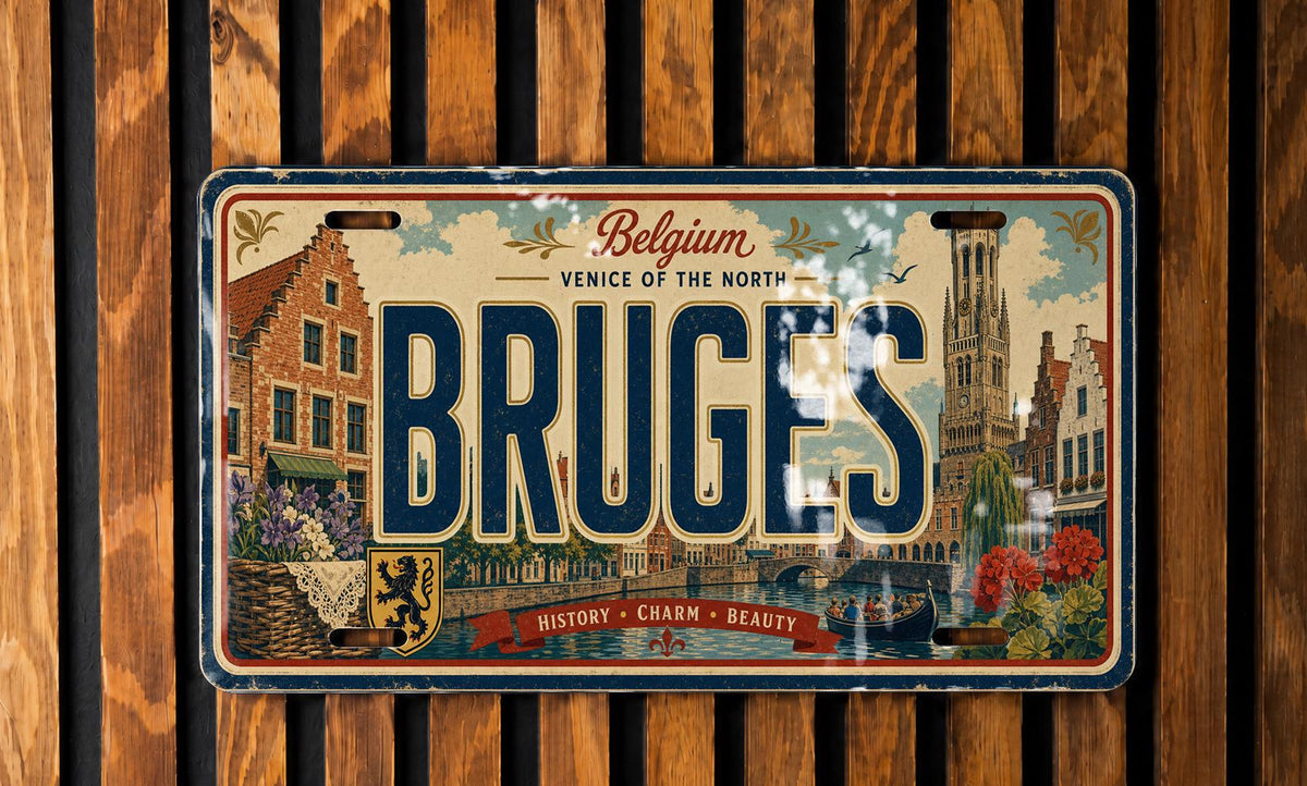 Bruges Belgium Metal License Plate Sign Travel Poster Style Wall Decor Souvenir Gift for Travelers and Belgium Lovers — photo 4