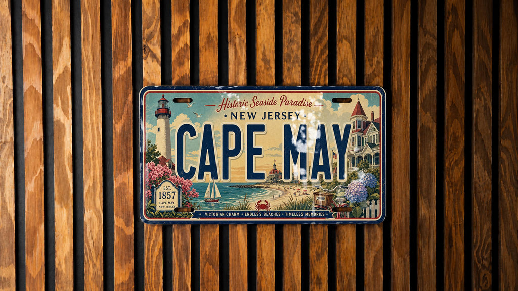 Cape May New Jersey Metal License Plate Sign Travel Poster Style Coastal Beach Shore Souvenir Wall Decor — photo 1