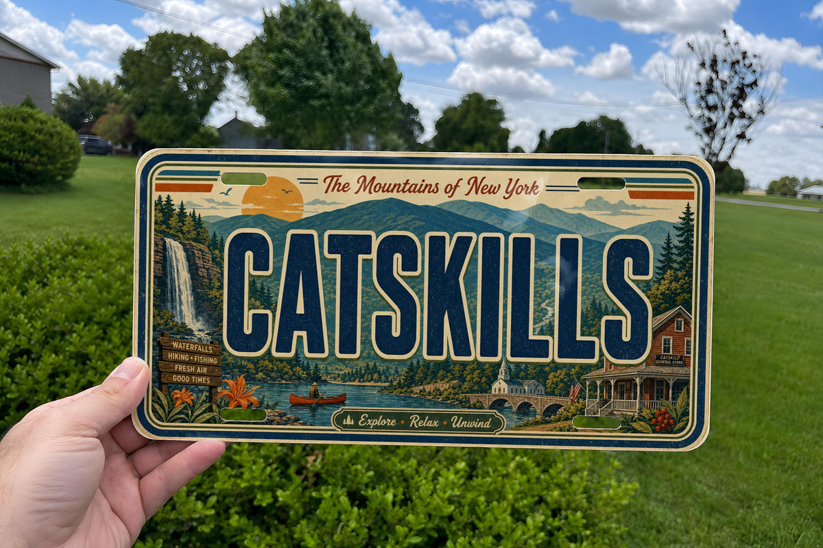 Catskills Metal License Plate Sign, Catskills Mountains Travel License Plate Poster, New York Catskills Souvenir Decor — photo 1