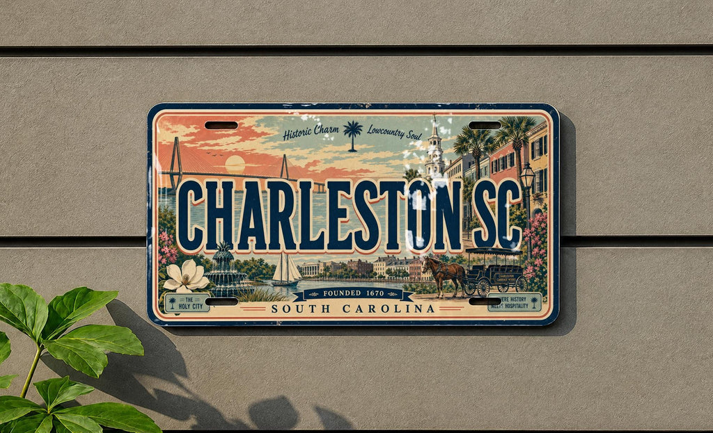 Charleston SC Metal License Plate Sign, Charleston South Carolina Travel Poster Style License Plate Wall Decor Souvenir Gift — photo 2