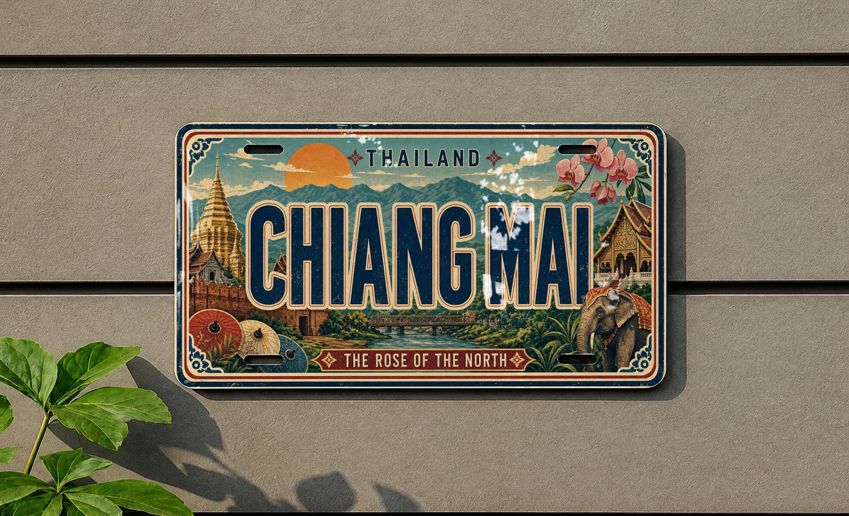 Chiang Mai Thailand Metal License Plate Sign, Travel Poster Style Souvenir Car Tag Wall Decor — photo 3