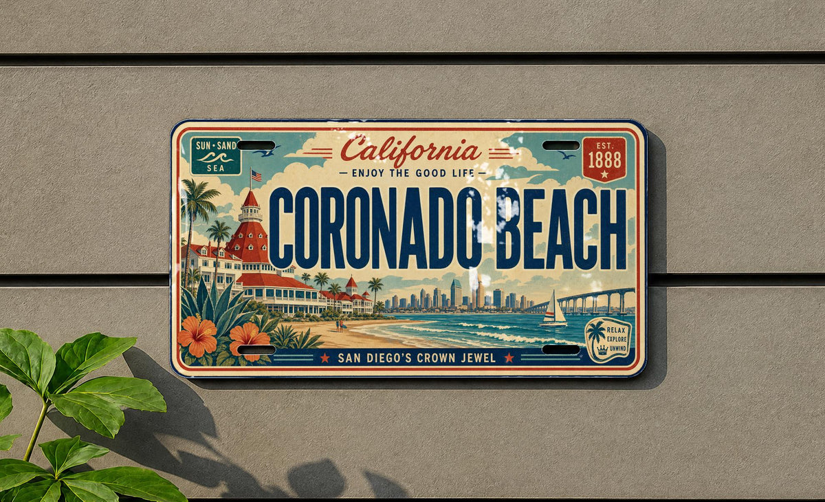 Coronado Beach Metal License Plate Sign, Coronado Island San Diego California Travel Poster Souvenir Decor, Beach Destination Plate — photo 1