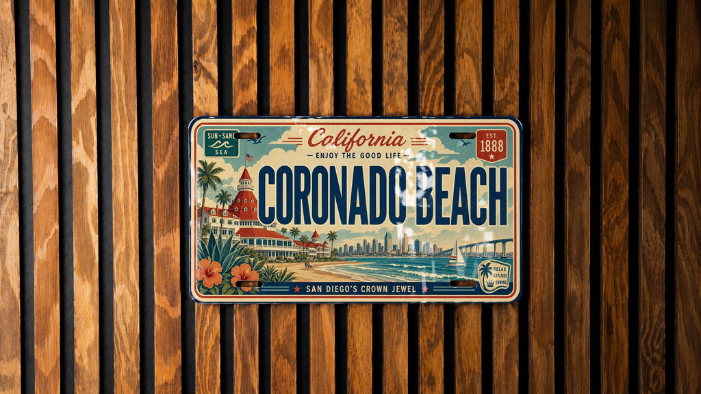 Coronado Beach Metal License Plate Sign, Coronado Island San Diego California Travel Poster Souvenir Decor, Beach Destination Plate — photo 2