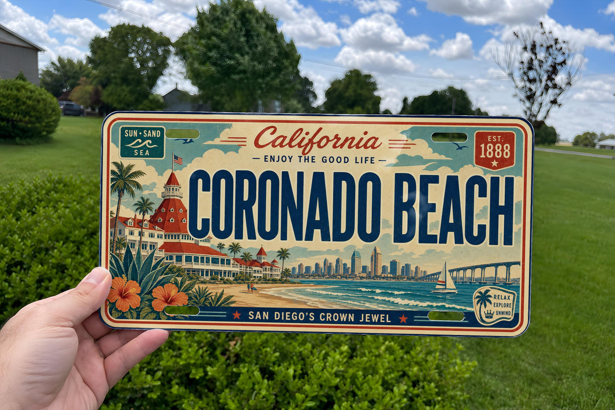 Coronado Beach Metal License Plate Sign, Coronado Island San Diego California Travel Poster Souvenir Decor, Beach Destination Plate — photo 3
