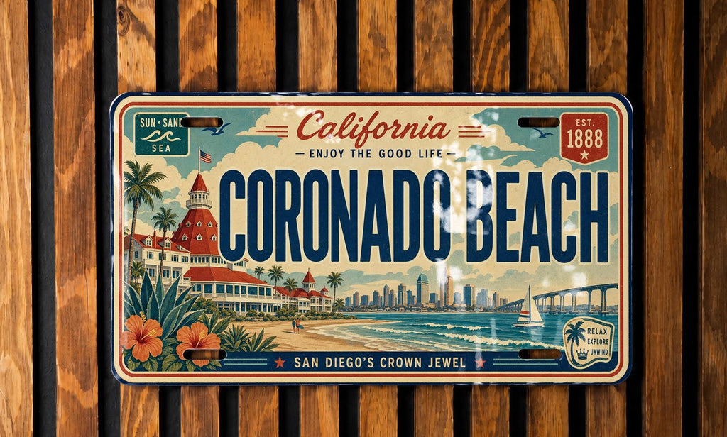 Coronado Beach Metal License Plate Sign, Coronado Island San Diego California Travel Poster Souvenir Decor, Beach Destination Plate — photo 4