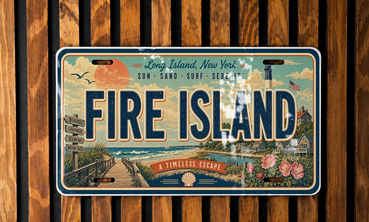 Fire Island Metal License Plate Sign Travel Poster Style Souvenir Car Tag Wall Decor Beach Island Destination Gift — photo 1