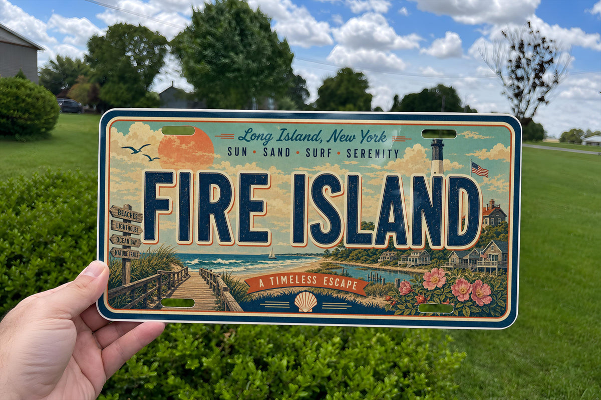 Fire Island Metal License Plate Sign Travel Poster Style Souvenir Car Tag Wall Decor Beach Island Destination Gift — photo 2
