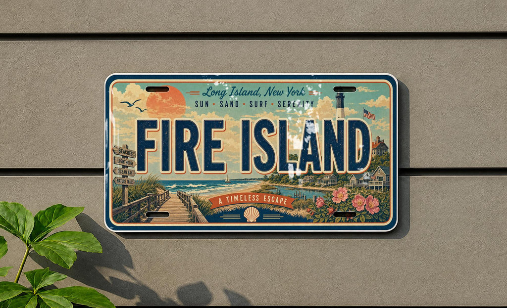 Fire Island Metal License Plate Sign Travel Poster Style Souvenir Car Tag Wall Decor Beach Island Destination Gift — photo 3