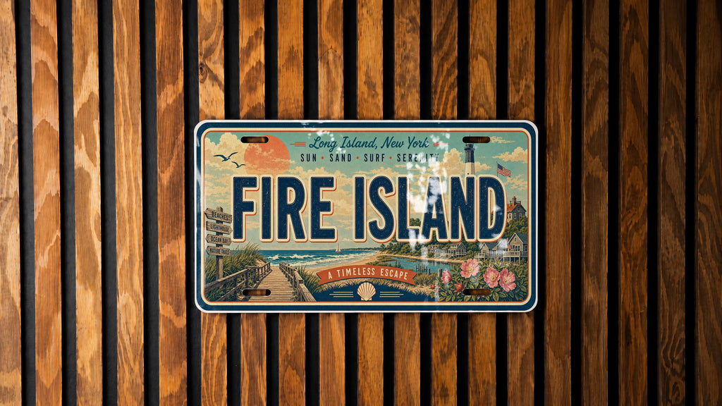 Fire Island Metal License Plate Sign Travel Poster Style Souvenir Car Tag Wall Decor Beach Island Destination Gift — photo 4