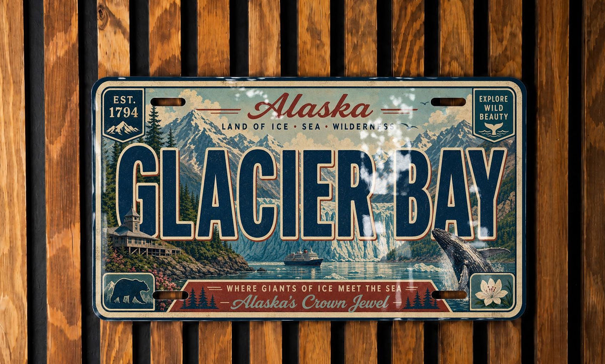 Glacier Bay Alaska Metal License Plate Sign Travel Poster Souvenir Decor Glacier Bay National Park Scenic Landscape Gift — photo 1