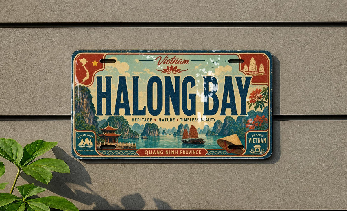 Ha Long Bay Vietnam Metal License Plate Sign Travel Poster Style Scenic Bay Limestone Karst Islands Souvenir Decor — photo 1