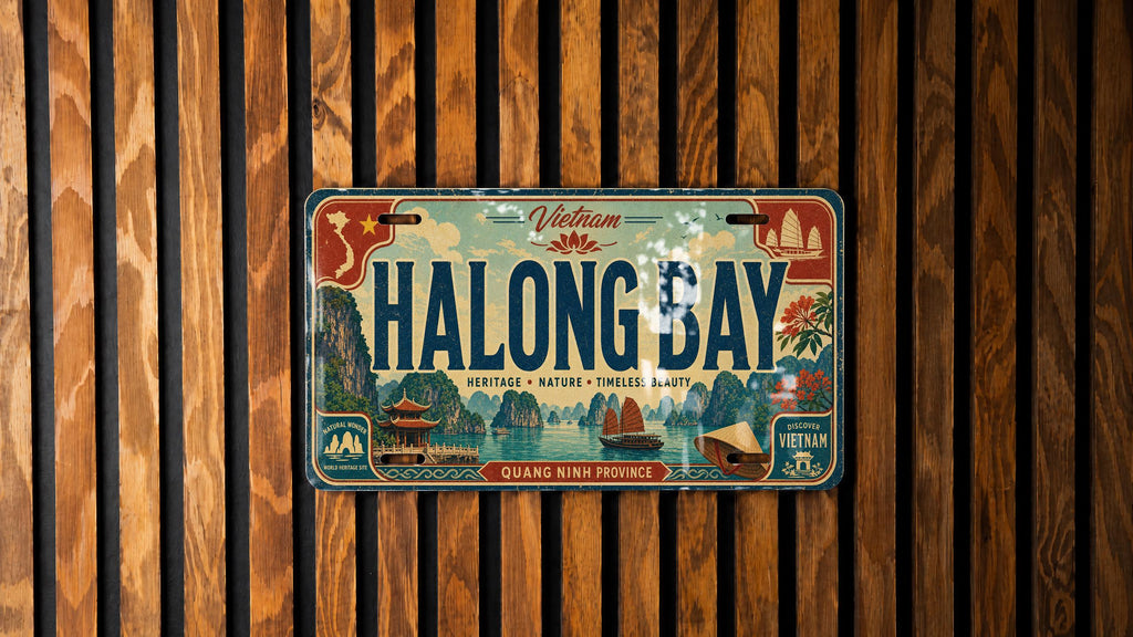 Ha Long Bay Vietnam Metal License Plate Sign Travel Poster Style Scenic Bay Limestone Karst Islands Souvenir Decor — photo 3