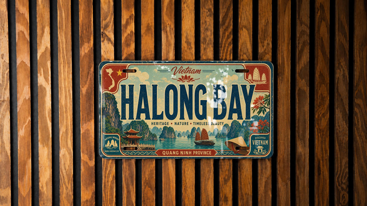 Ha Long Bay Vietnam Metal License Plate Sign Travel Poster Style Scenic Bay Limestone Karst Islands Souvenir Decor — photo 3