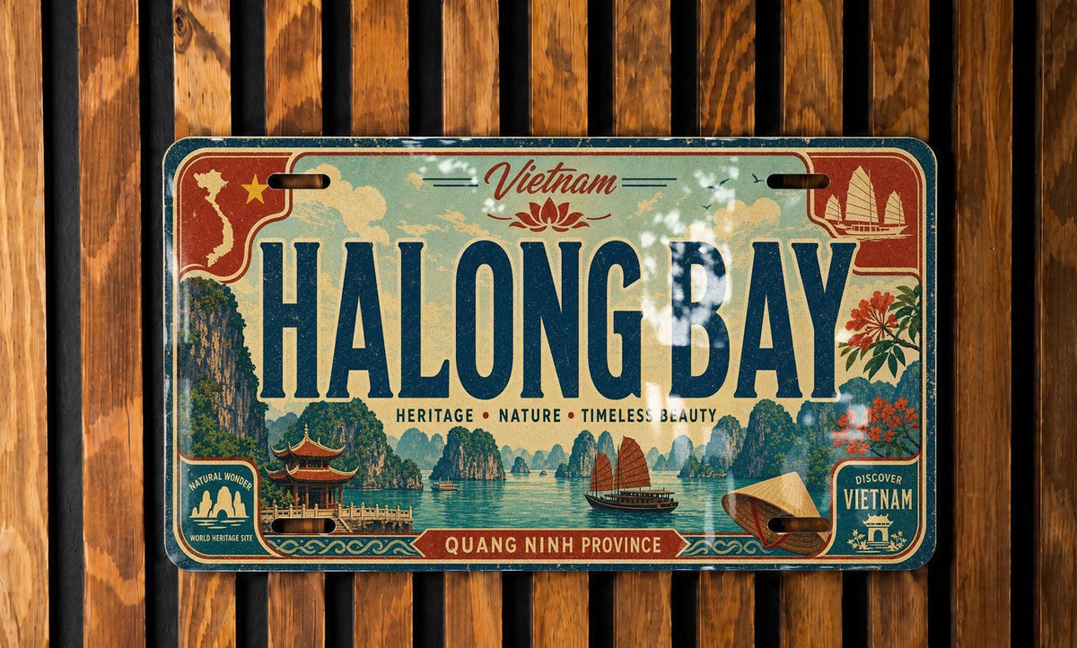 Ha Long Bay Vietnam Metal License Plate Sign Travel Poster Style Scenic Bay Limestone Karst Islands Souvenir Decor — photo 4
