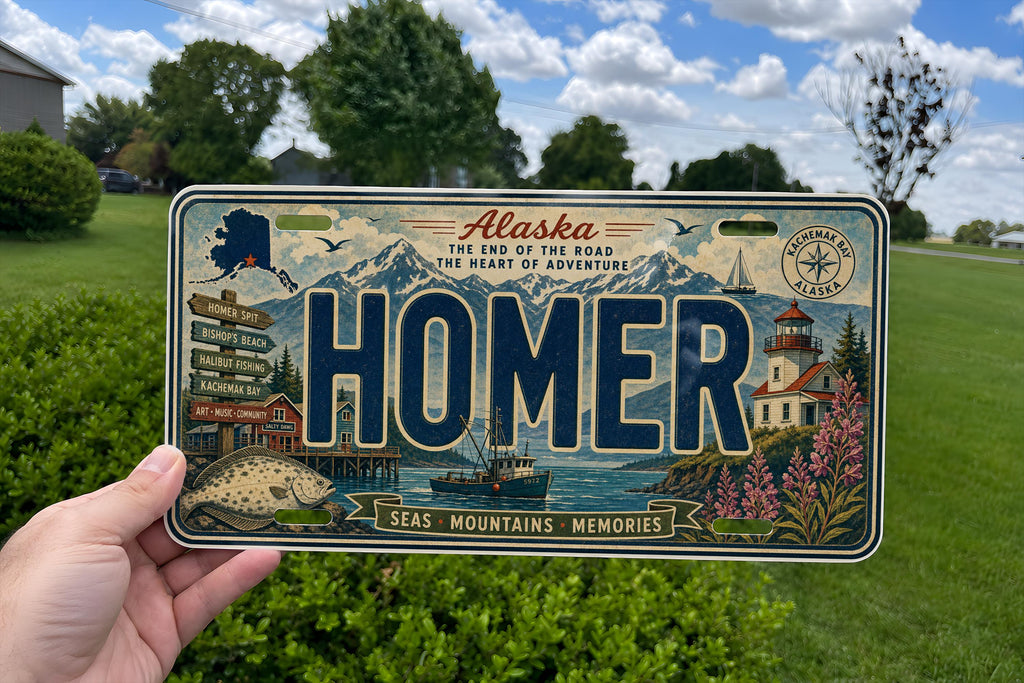 Homer Alaska Metal License Plate Sign Travel Poster Souvenir Decor, Homer Spit Kachemak Bay Scenic Road Trip Gift — photo 2