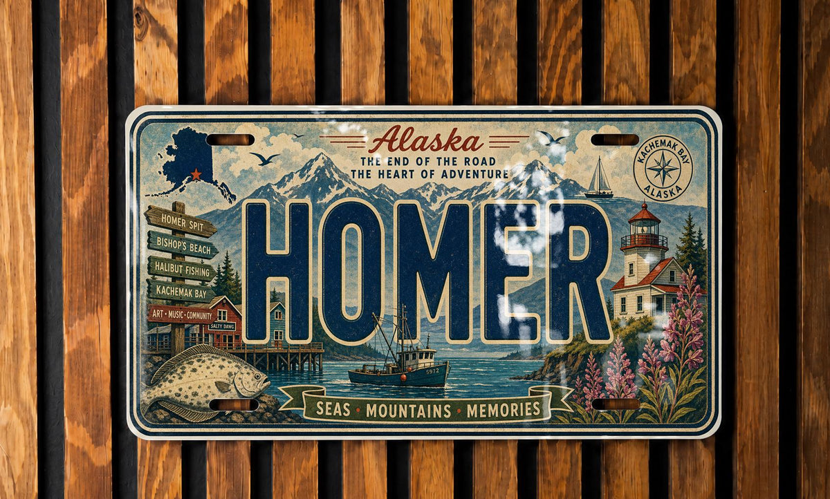 Homer Alaska Metal License Plate Sign Travel Poster Souvenir Decor, Homer Spit Kachemak Bay Scenic Road Trip Gift — photo 3