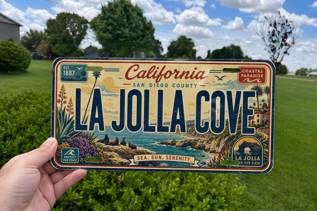 La Jolla Cove Metal License Plate Sign, California Coastal Travel Poster Souvenir, San Diego Beach Ocean Cove Decor — photo 1