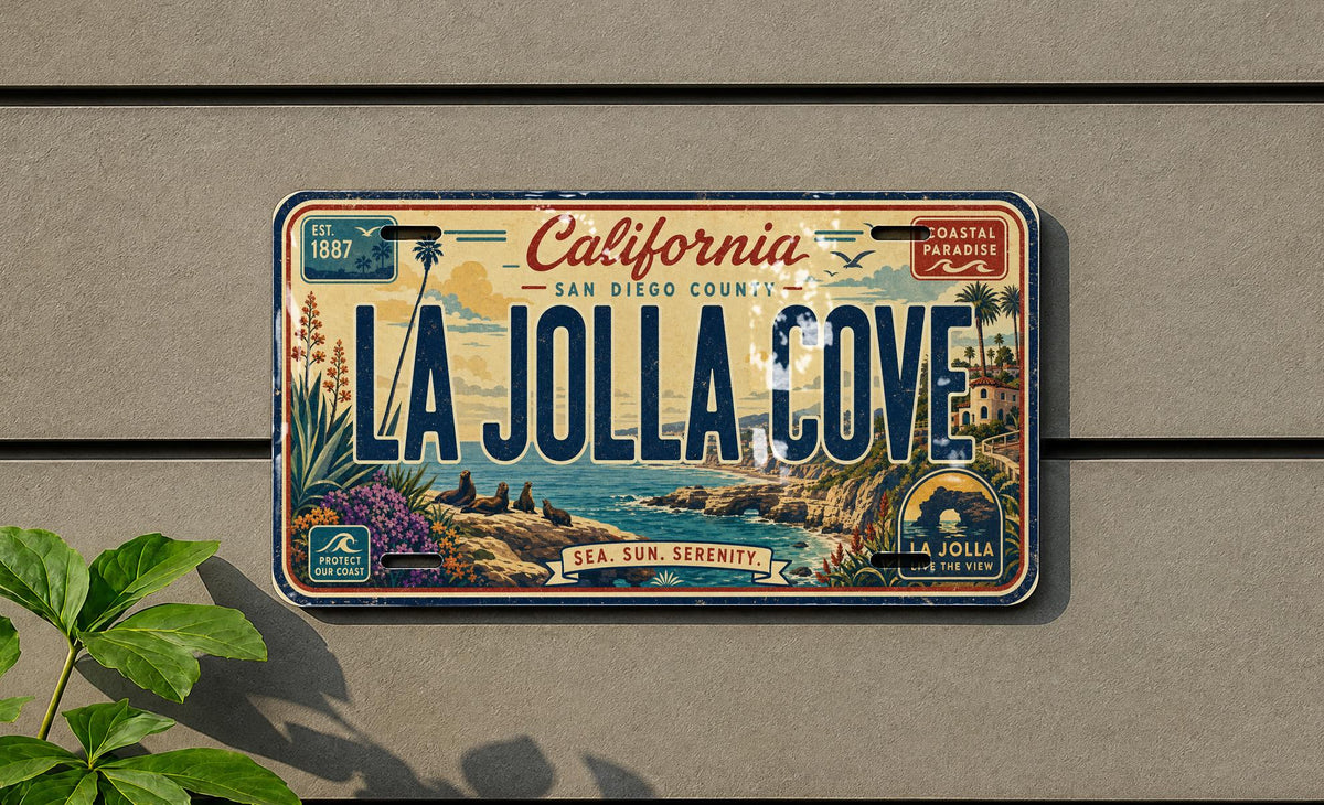 La Jolla Cove Metal License Plate Sign, California Coastal Travel Poster Souvenir, San Diego Beach Ocean Cove Decor — photo 2