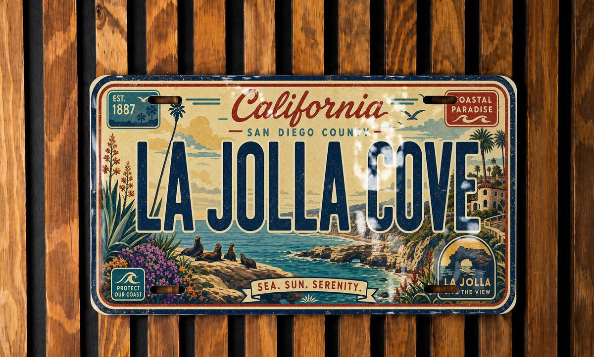 La Jolla Cove Metal License Plate Sign, California Coastal Travel Poster Souvenir, San Diego Beach Ocean Cove Decor — photo 4
