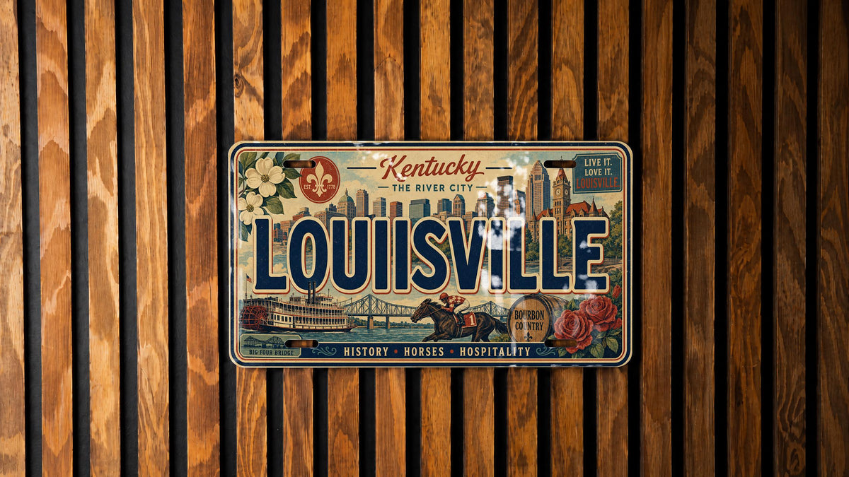 Louisville Kentucky Metal License Plate Sign, Louisville Travel Poster Style Souvenir Car Tag Wall Decor — photo 1