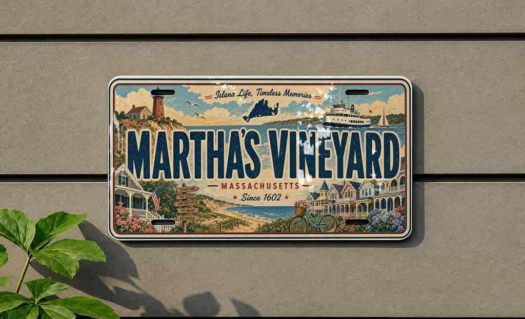 Martha’s Vineyard Metal License Plate Sign, Massachusetts Island Travel Poster Style Souvenir Decor — photo 1