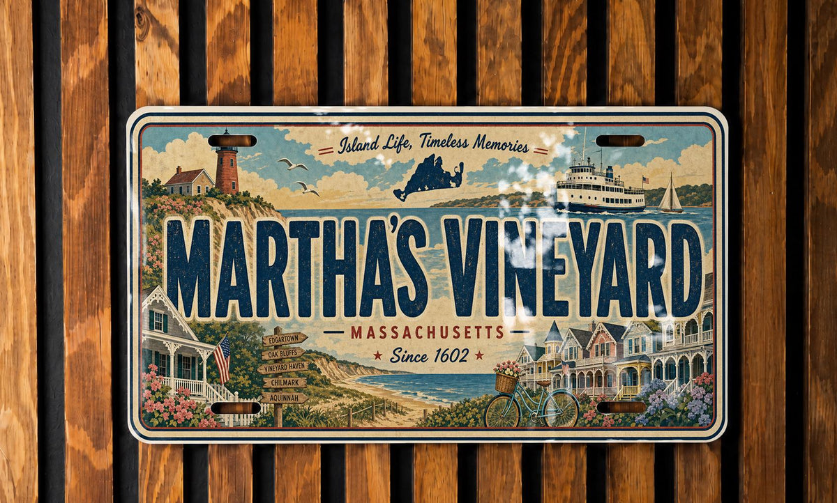 Martha’s Vineyard Metal License Plate Sign, Massachusetts Island Travel Poster Style Souvenir Decor — photo 2