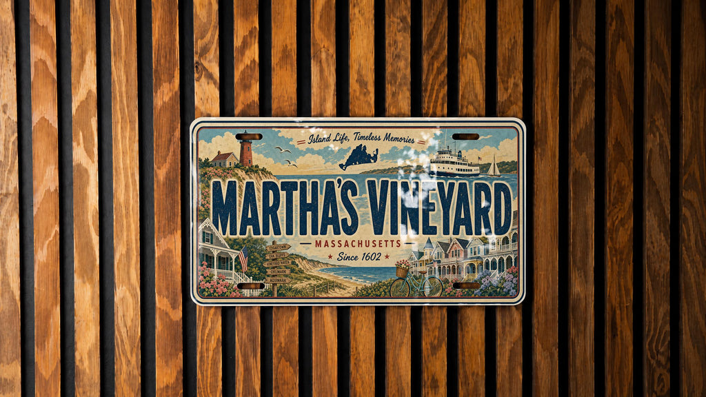 Martha’s Vineyard Metal License Plate Sign, Massachusetts Island Travel Poster Style Souvenir Decor — photo 3