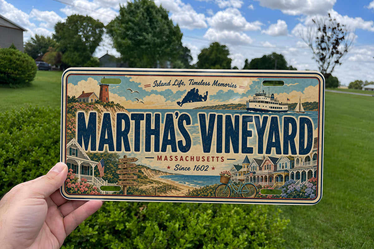 Martha’s Vineyard Metal License Plate Sign, Massachusetts Island Travel Poster Style Souvenir Decor — photo 4