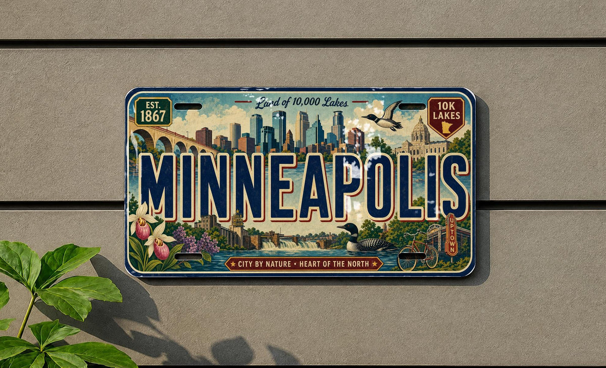 Minneapolis Minnesota Metal License Plate Sign, Travel Poster Style Souvenir Decor, Twin Cities Landmark Theme Wall Art — photo 4