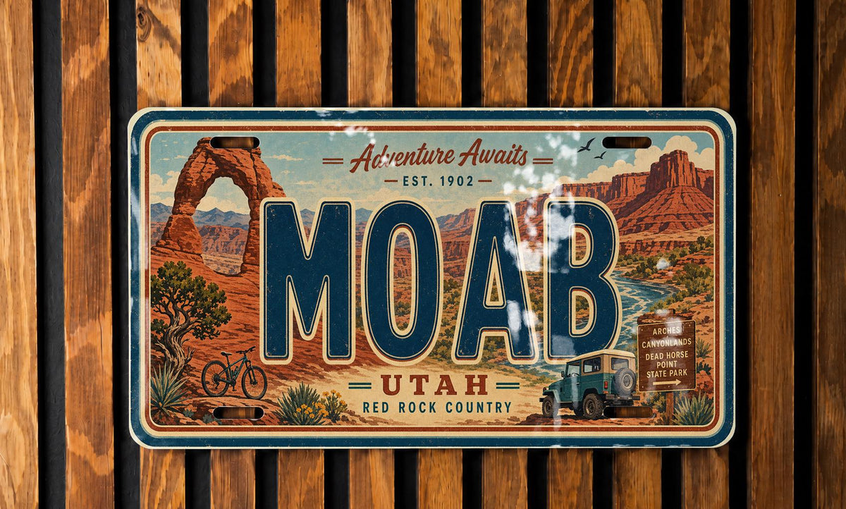 Moab Utah Metal License Plate Sign Travel Poster Style Desert Red Rock Canyon Souvenir Wall Decor — photo 1