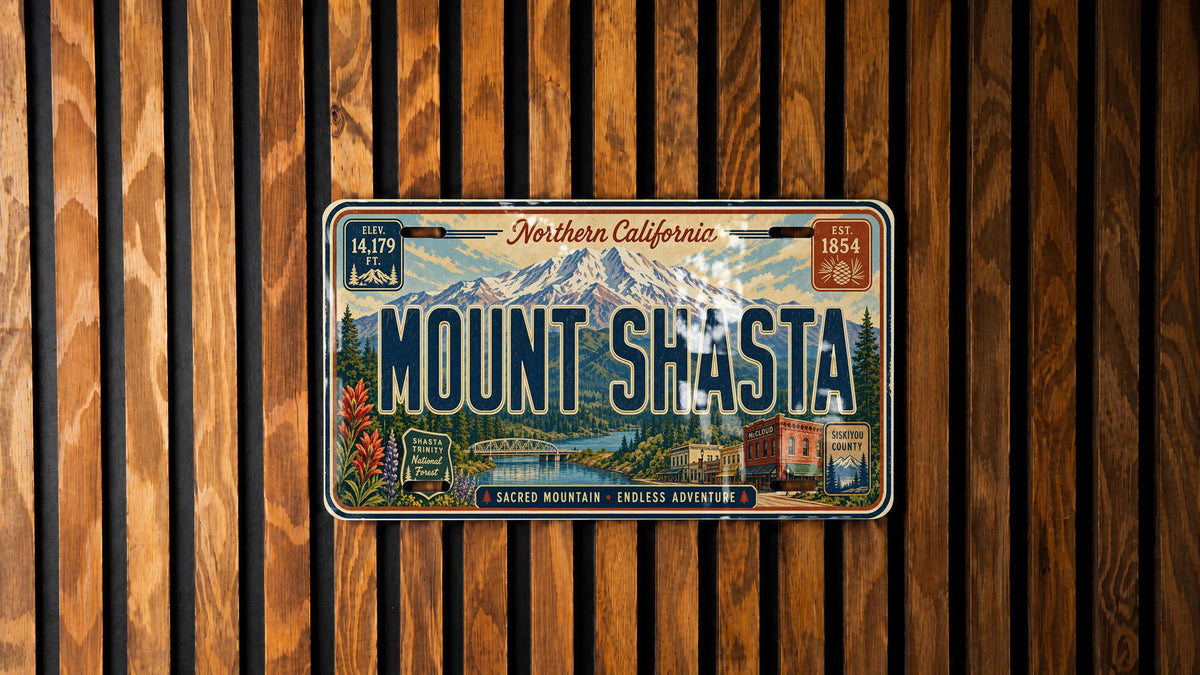 Mount Shasta California Metal License Plate Sign, Travel Poster Style Souvenir Decor, Mountain Landscape Scenic Plate — photo 2