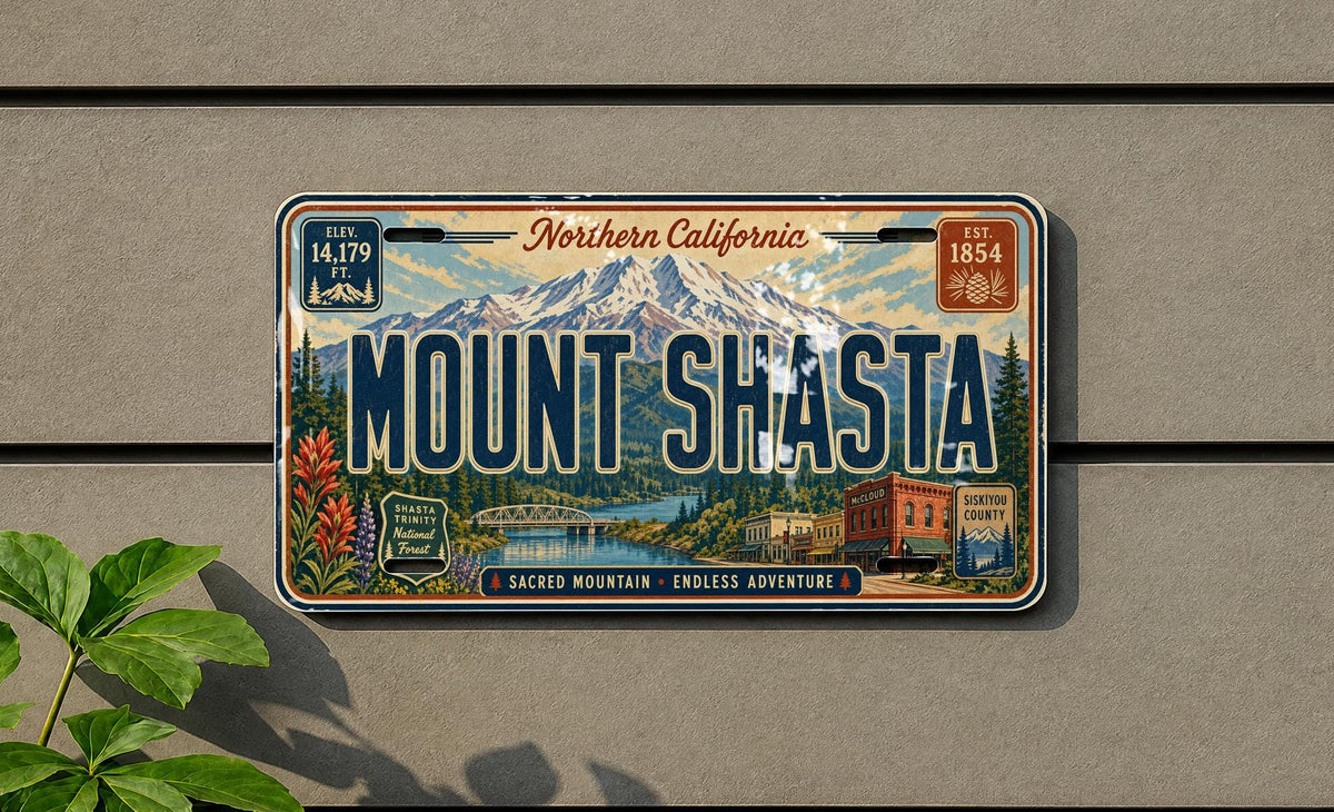 Mount Shasta California Metal License Plate Sign, Travel Poster Style Souvenir Decor, Mountain Landscape Scenic Plate — photo 3
